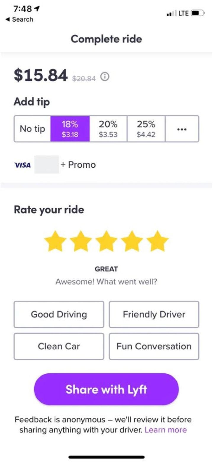 Can you leave tip on Lyft app?