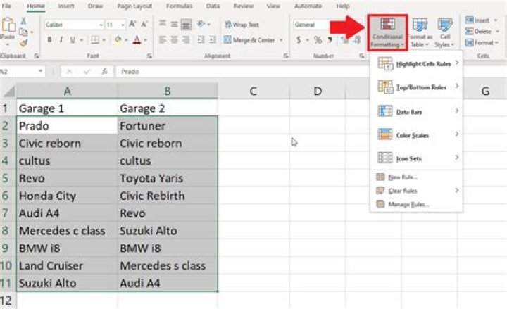 How do I compare cell values from one column to another in Excel?