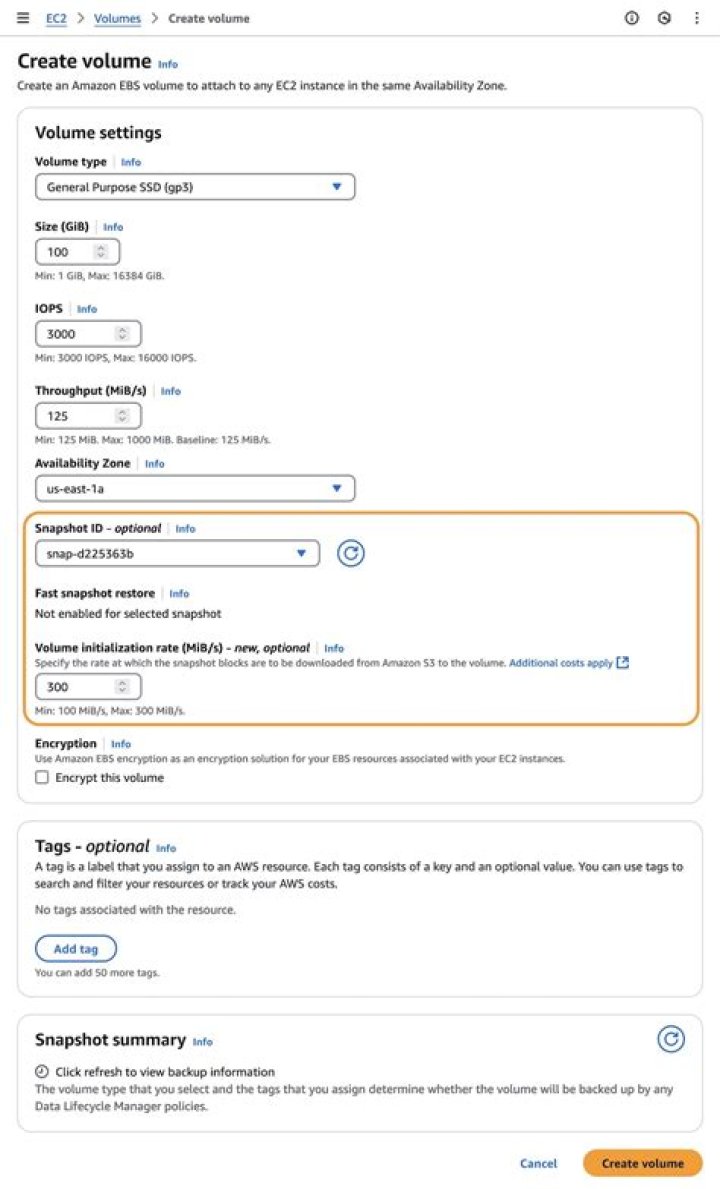 How do I find my EBS volume on AWS?