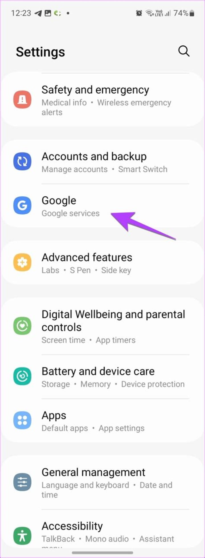 How do I open the Google Settings app on my Android?