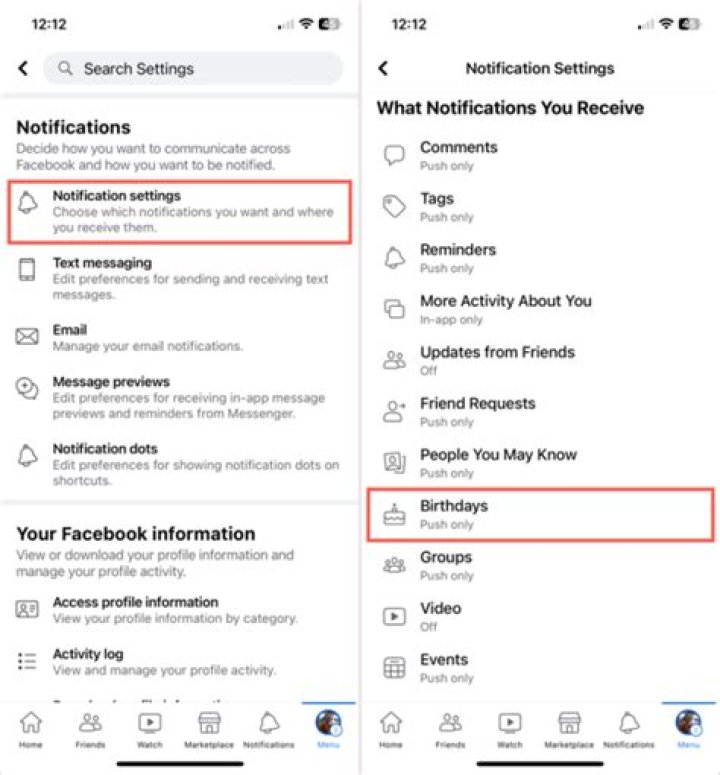 How do I turn off Facebook birthday notifications on Android?
