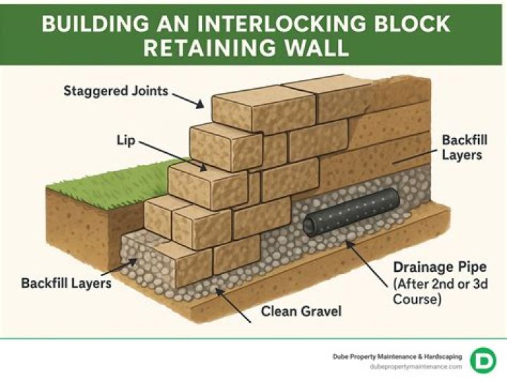 How do you install an interlocking brick retaining wall?