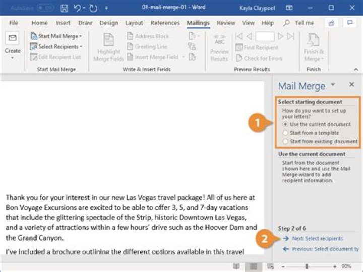 What do you mean by mail merge in MS Word?