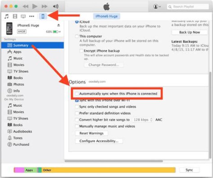What happens if you sync your iPhone to iTunes?