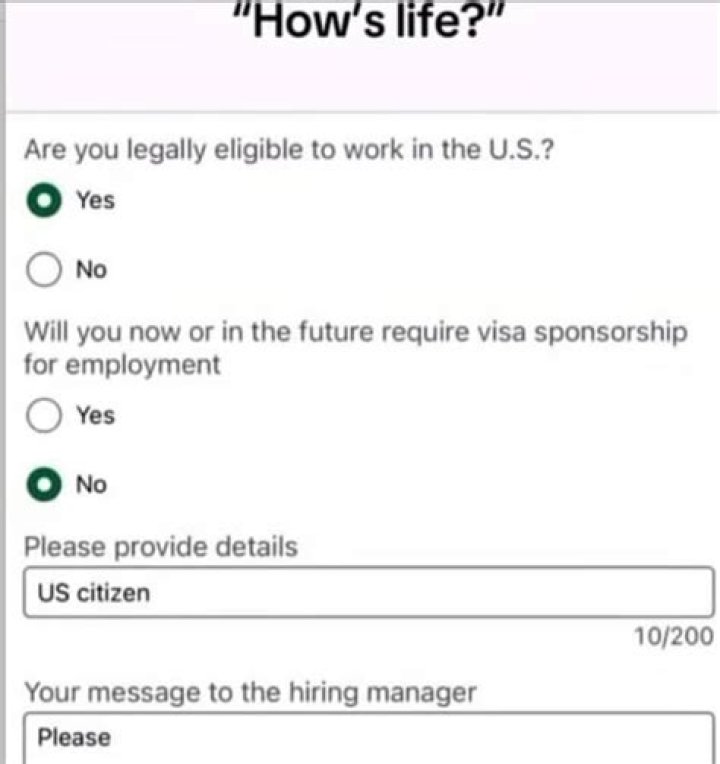 Will you now or in the future require visa sponsorship for employment?